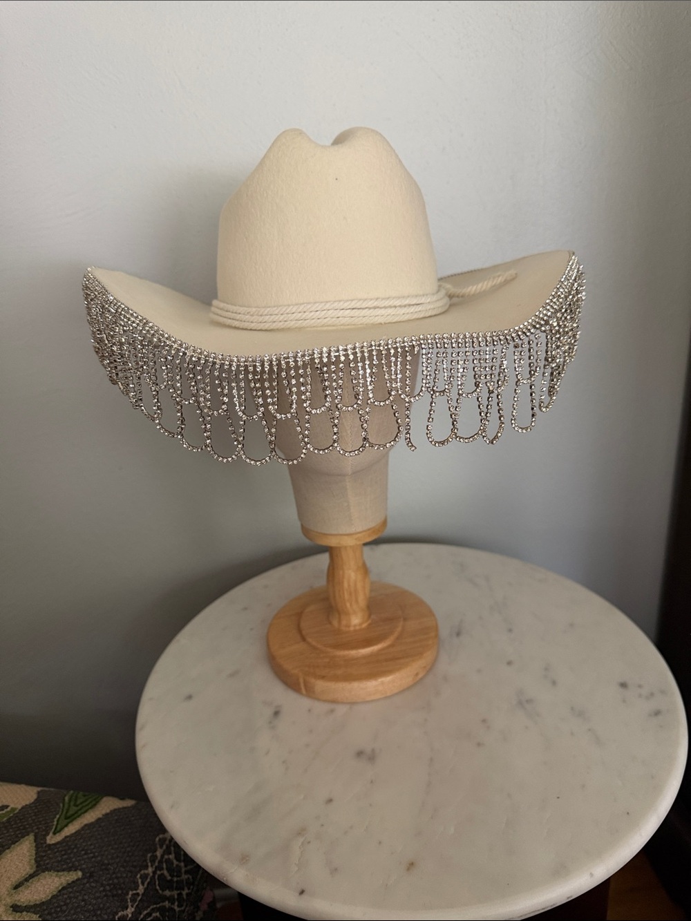 Wyeth Wool Cream Western Cowboy Hat with Silver Fringe-OS